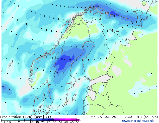 opad (12h) GFS śro. 25.09.2024 00 UTC