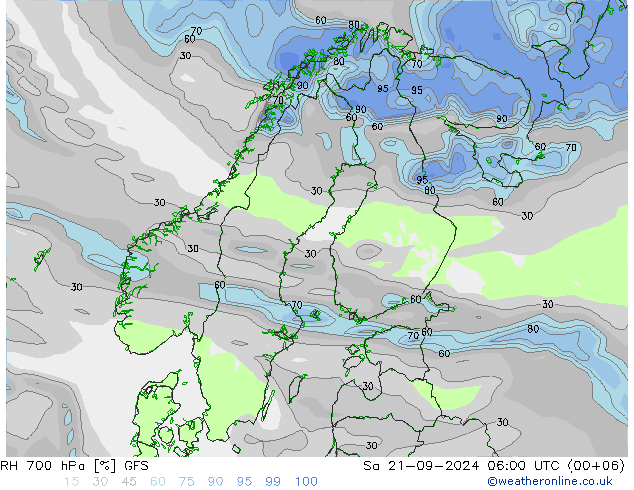 RH 700 hPa GFS Sa 21.09.2024 06 UTC