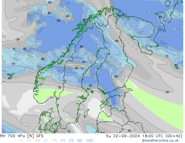 RH 700 hPa GFS wrzesień 2024