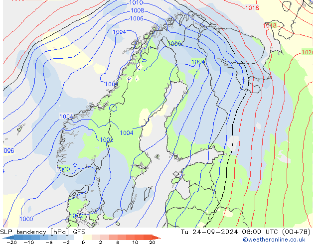 SLP tendency GFS Tu 24.09.2024 06 UTC