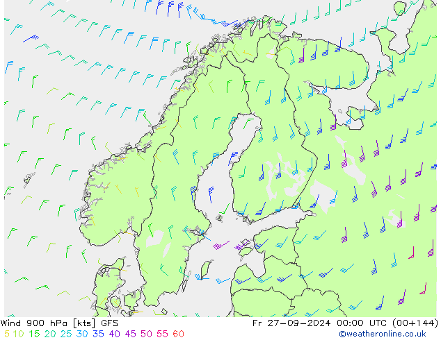 Vent 900 hPa GFS ven 27.09.2024 00 UTC