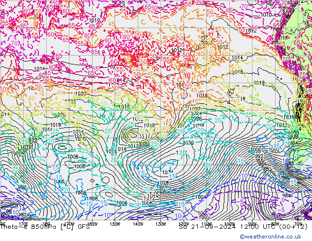 Theta-e 850hPa GFS sam 21.09.2024 12 UTC