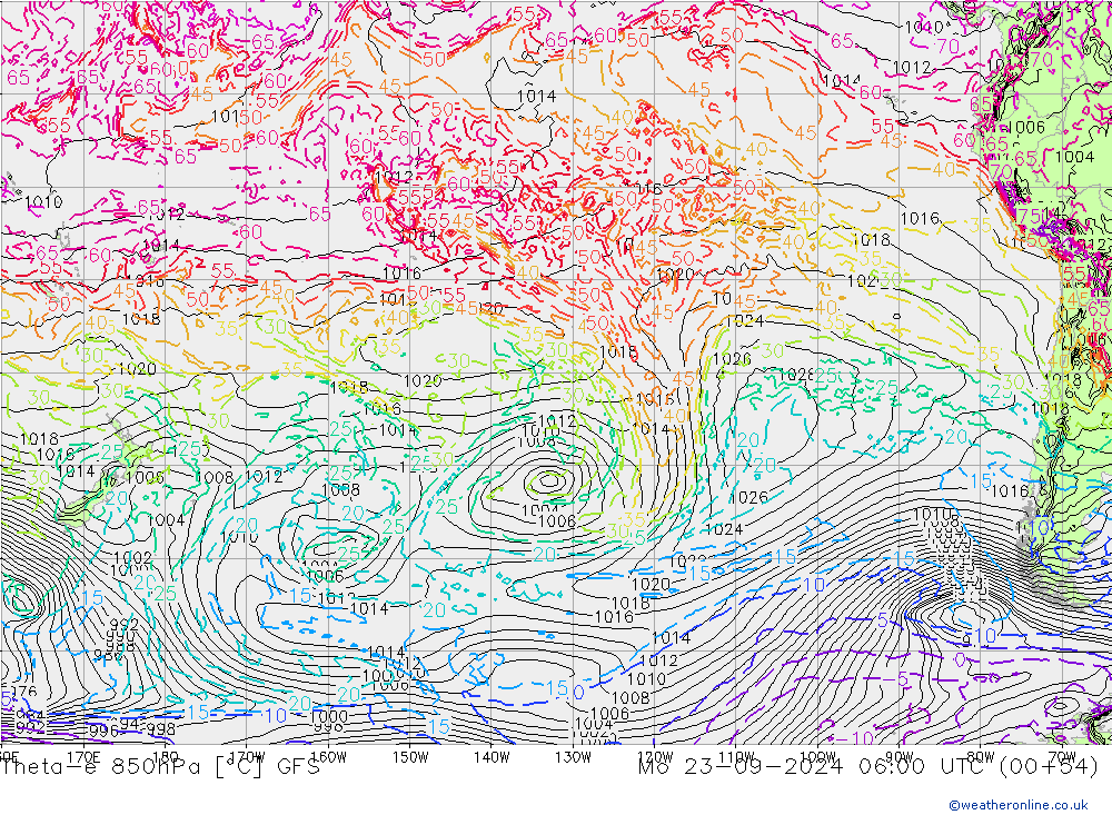 Theta-e 850hPa GFS Mo 23.09.2024 06 UTC