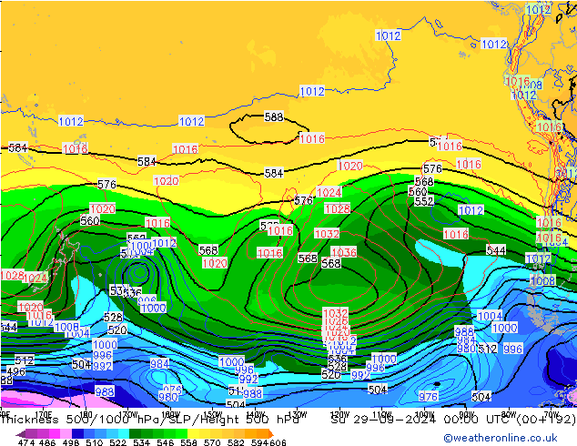 500-1000 hPa Kalınlığı GFS Paz 29.09.2024 00 UTC