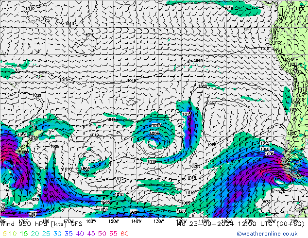 Wind 950 hPa GFS ma 23.09.2024 12 UTC