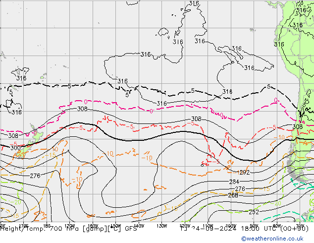 Height/Temp. 700 hPa GFS wto. 24.09.2024 18 UTC