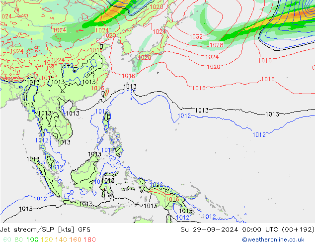 Jet stream/SLP GFS Su 29.09.2024 00 UTC