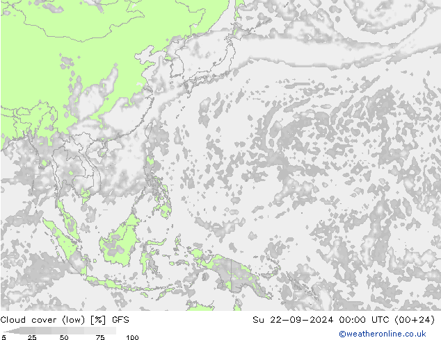 Cloud cover (low) GFS Su 22.09.2024 00 UTC