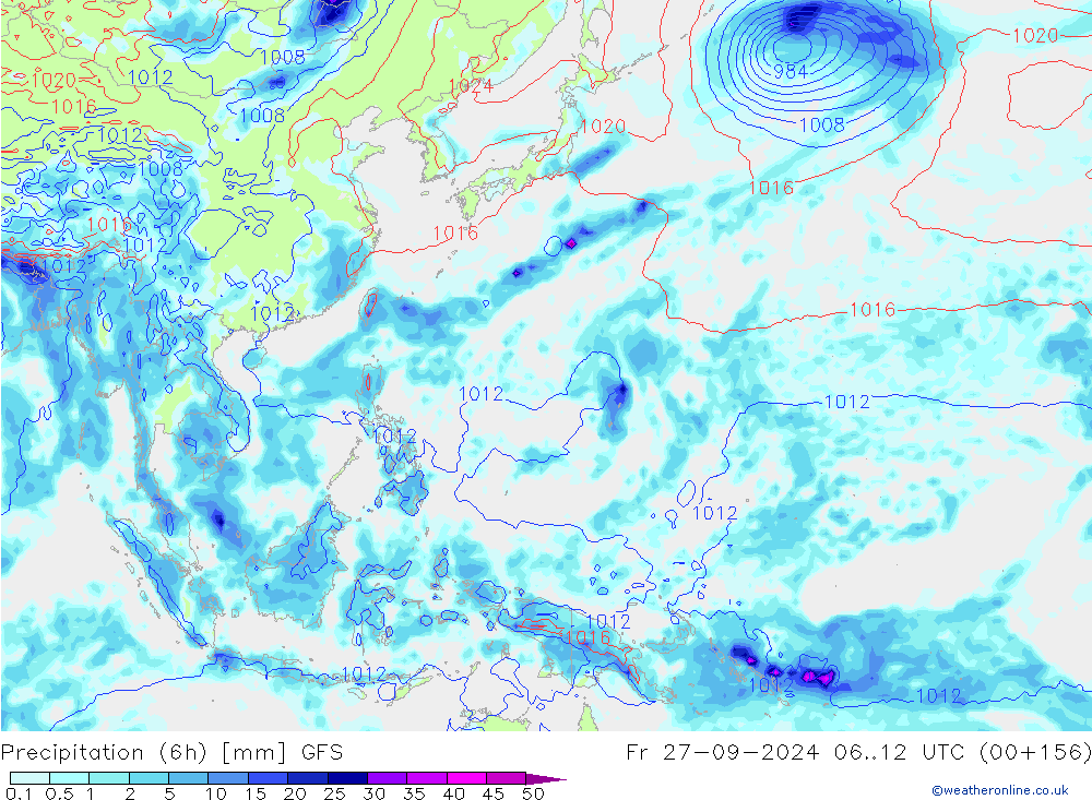 Precipitation (6h) GFS Fr 27.09.2024 12 UTC