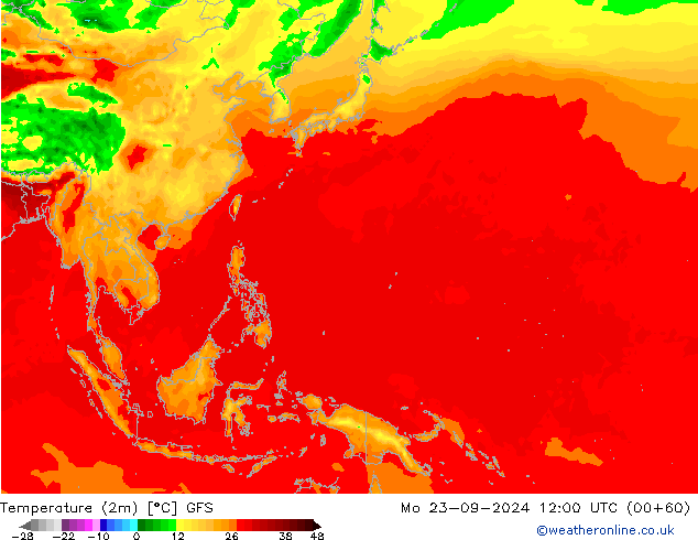 Temperatura (2m) GFS lun 23.09.2024 12 UTC