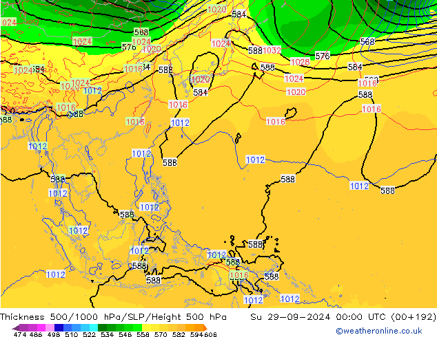 Dikte 500-1000hPa GFS zo 29.09.2024 00 UTC