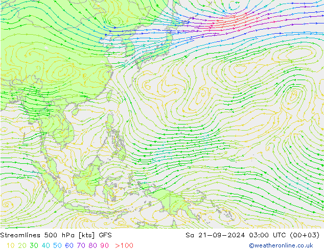 Streamlines 500 hPa GFS Sa 21.09.2024 03 GMT