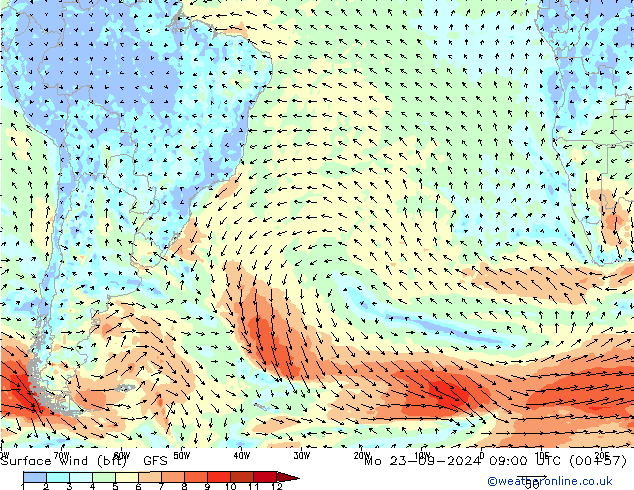 Rüzgar 10 m (bft) GFS Pzt 23.09.2024 09 UTC