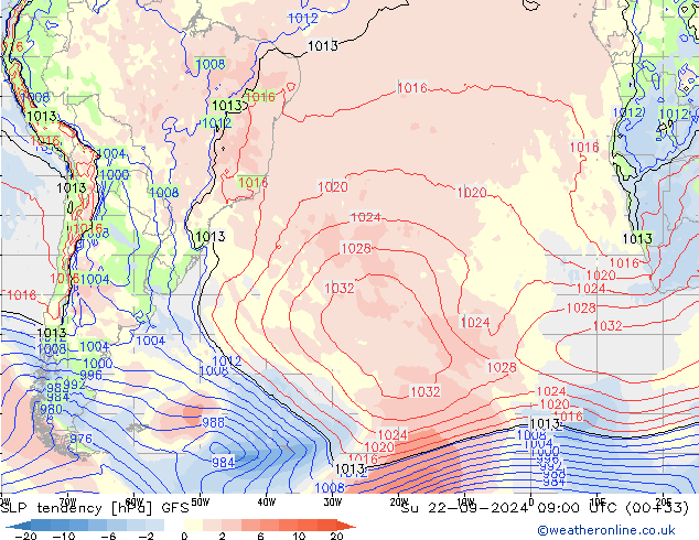 SLP tendency GFS Su 22.09.2024 09 UTC