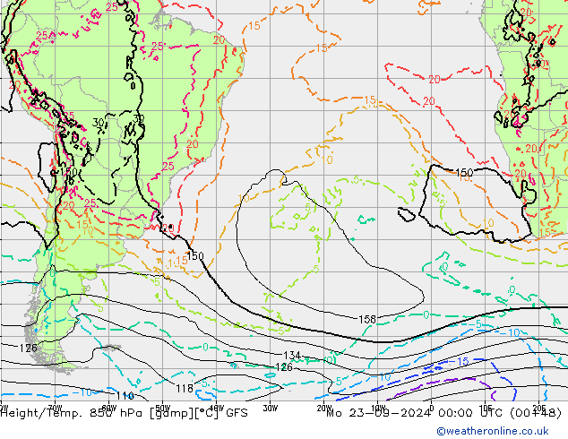 Height/Temp. 850 hPa GFS lun 23.09.2024 00 UTC