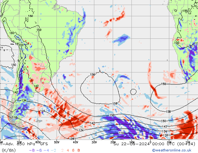 T-Adv. 850 hPa GFS Su 22.09.2024 00 UTC