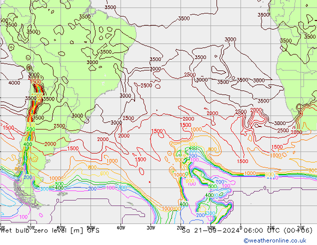 Wet bulb zero level GFS сб 21.09.2024 06 UTC