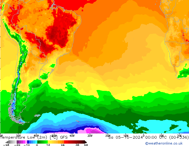 Temperature Low (2m) GFS Sa 05.10.2024 00 UTC