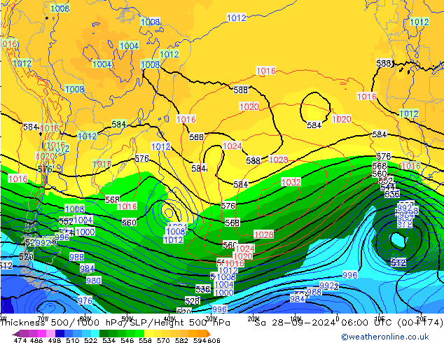 500-1000 hPa Kalınlığı GFS Cts 28.09.2024 06 UTC