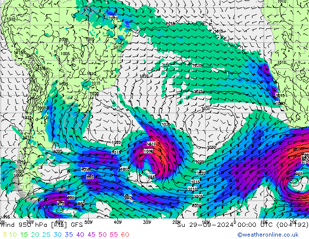 Wind 950 hPa GFS Su 29.09.2024 00 UTC