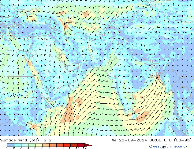 Bodenwind (bft) GFS September 2024