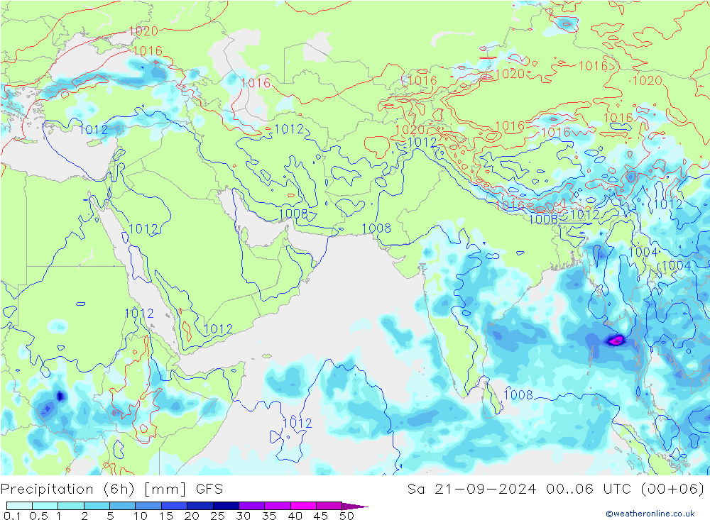 Precipitation (6h) GFS Sa 21.09.2024 06 UTC