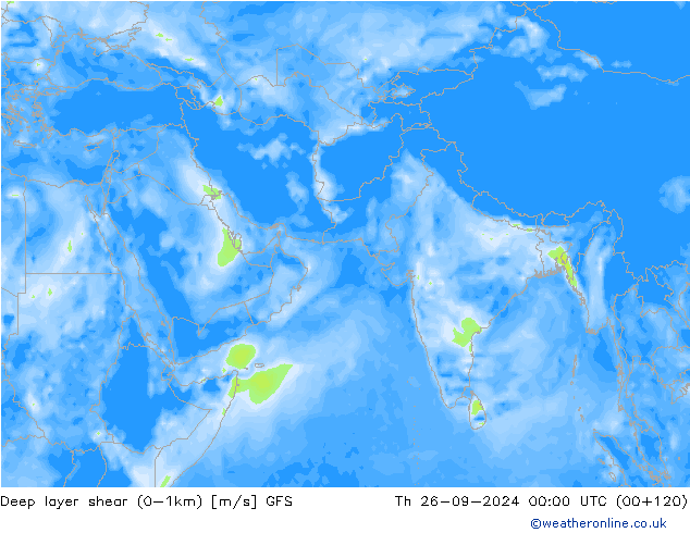 Deep layer shear (0-1km) GFS gio 26.09.2024 00 UTC