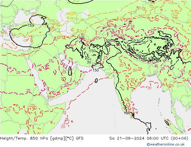 Height/Temp. 850 hPa GFS Sa 21.09.2024 06 UTC