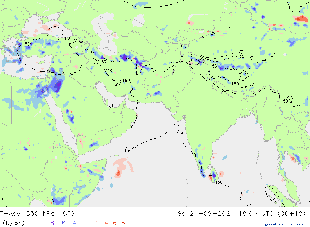 T-Adv. 850 hPa GFS Cts 21.09.2024 18 UTC