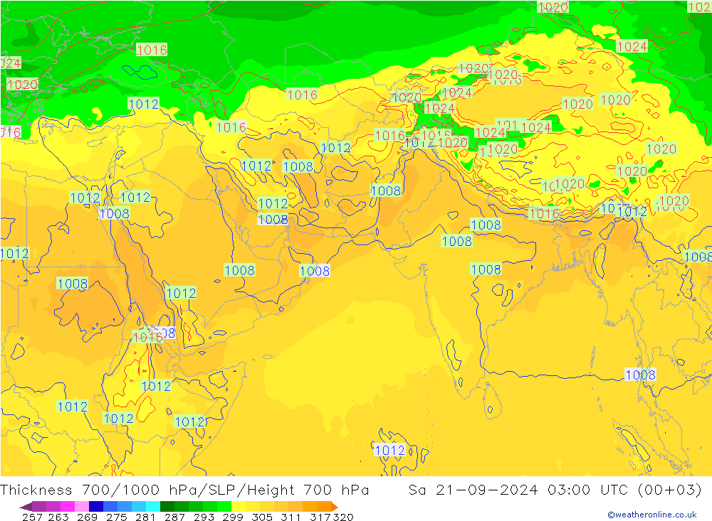 Thck 700-1000 hPa GFS 九月 2024