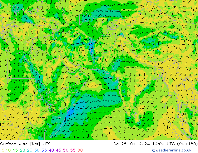 Surface wind GFS Sa 28.09.2024 12 UTC