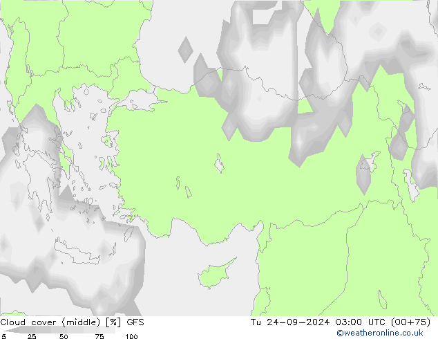 oblačnosti uprostřed GFS Út 24.09.2024 03 UTC