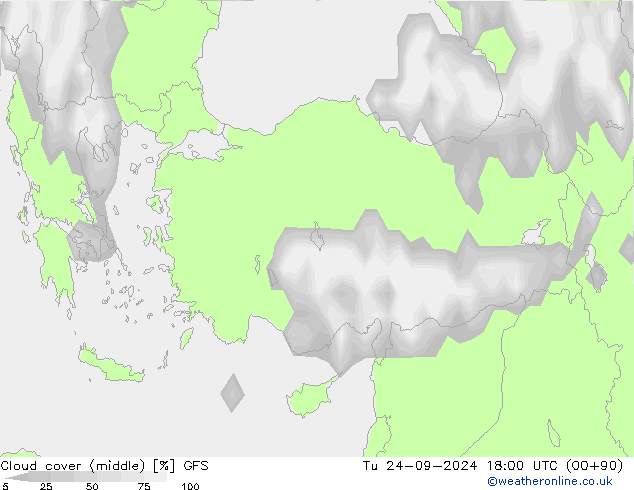 Cloud cover (middle) GFS Tu 24.09.2024 18 UTC