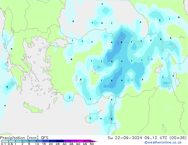 Srážky GFS Ne 22.09.2024 12 UTC