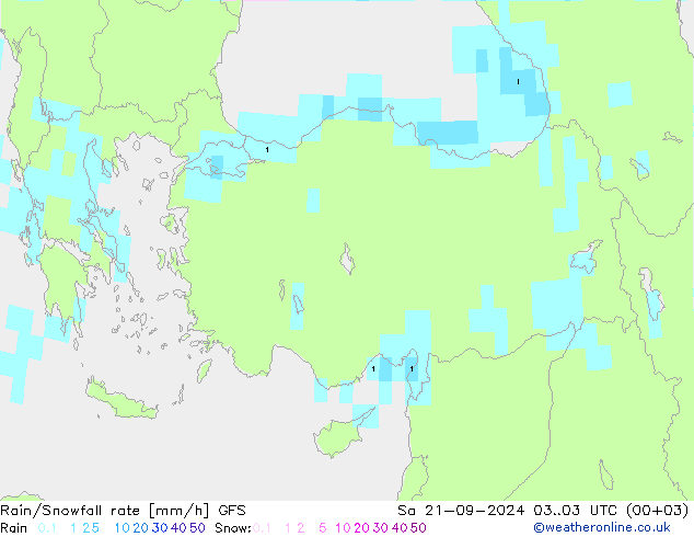 Rain/Snowfall rate GFS so. 21.09.2024 03 UTC