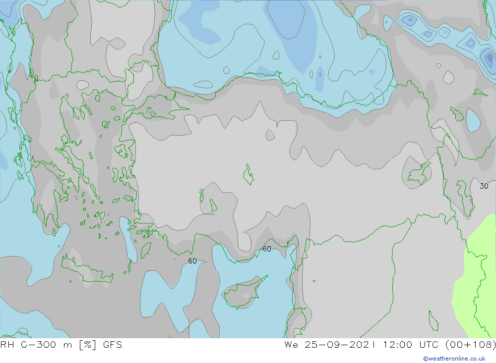 RH 0-300 m GFS  25.09.2024 12 UTC