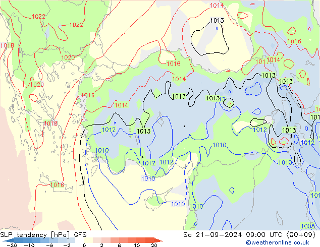 Druktendens (+/-) GFS za 21.09.2024 09 UTC