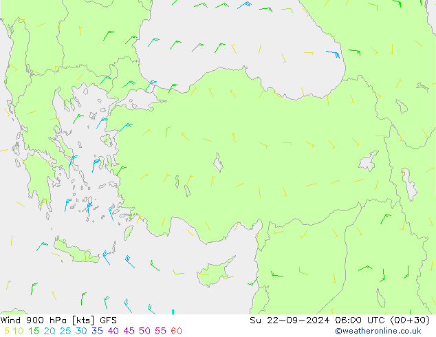 Wind 900 hPa GFS Su 22.09.2024 06 UTC