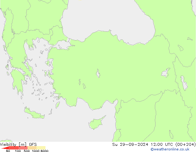 Visibility GFS Su 29.09.2024 12 UTC