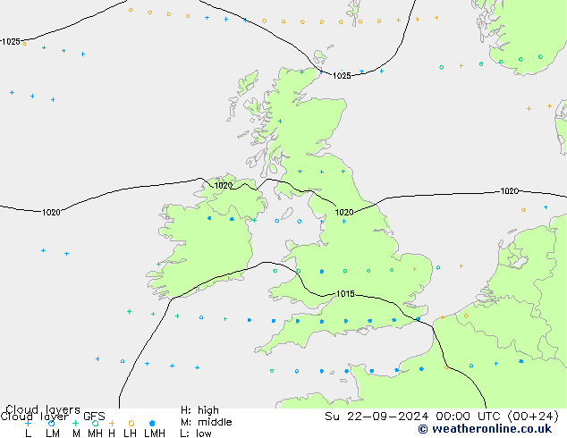 Cloud layer GFS dom 22.09.2024 00 UTC