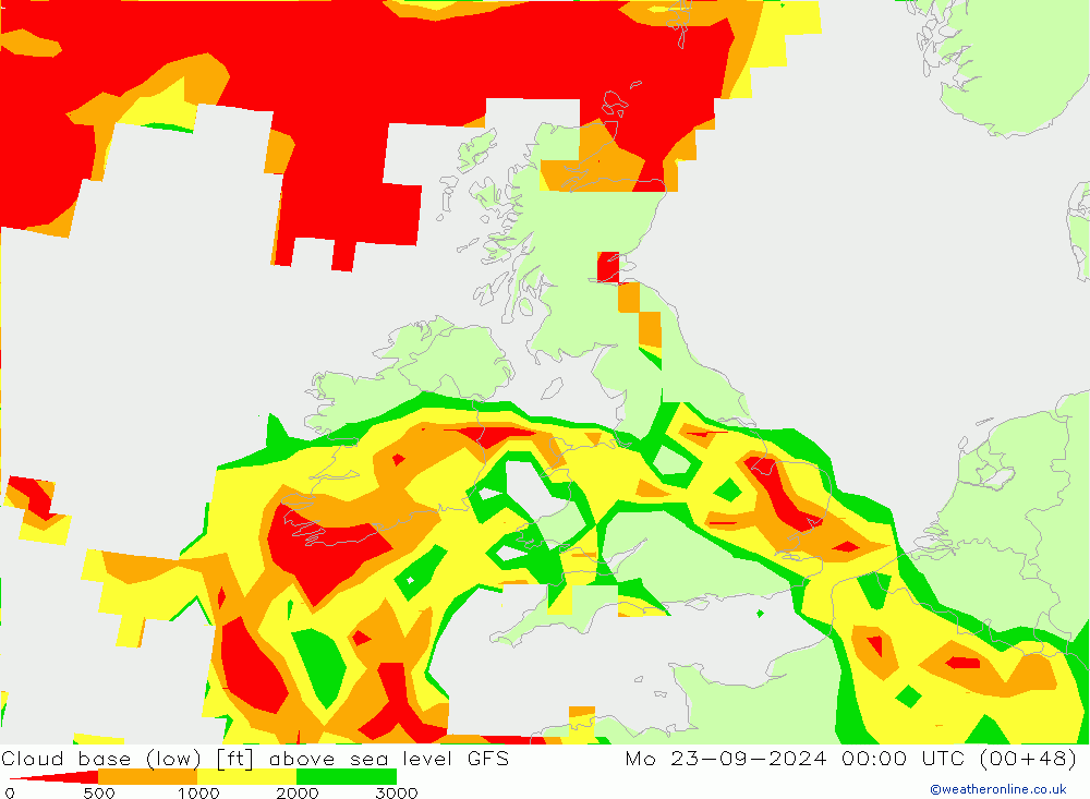 Wolkenbasis (Laag) GFS ma 23.09.2024 00 UTC