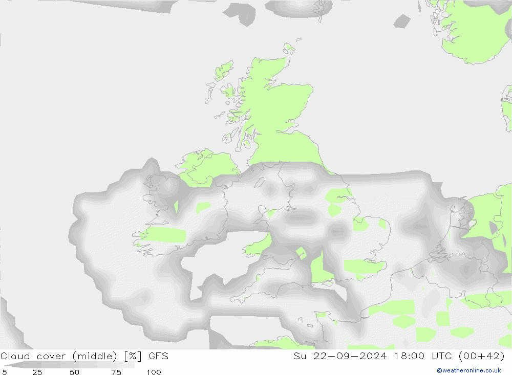 Cloud cover (middle) GFS Su 22.09.2024 18 UTC