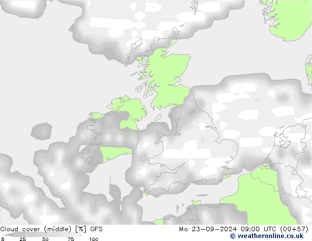 облака (средний) GFS пн 23.09.2024 09 UTC