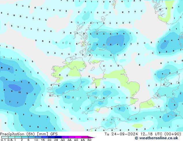 Z500/Rain (+SLP)/Z850 GFS Tu 24.09.2024 18 UTC