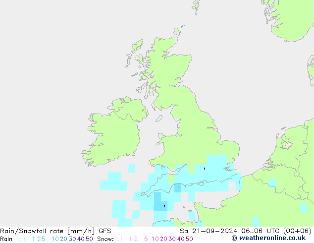 Rain/Snowfall rate GFS сб 21.09.2024 06 UTC