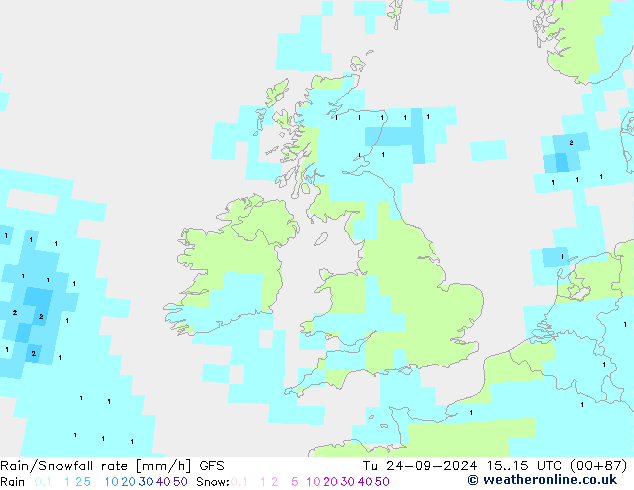 Kar/Yağmur Oranı GFS Sa 24.09.2024 15 UTC