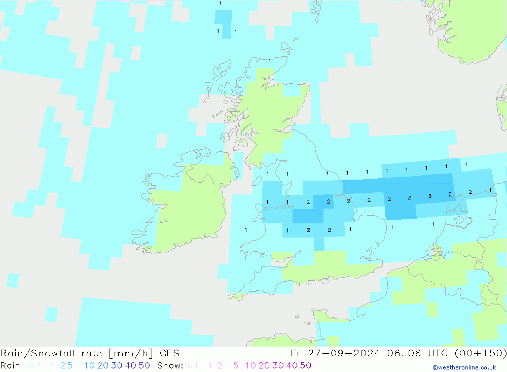 Rain/Snowfall rate GFS Fr 27.09.2024 06 UTC