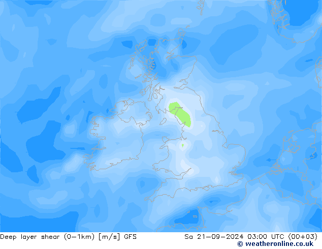 Deep layer shear (0-1km) GFS Sáb 21.09.2024 03 UTC