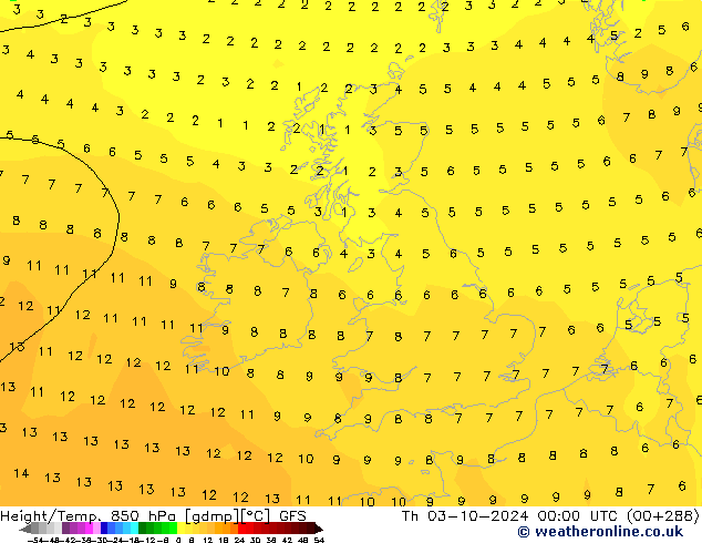 Z500/Rain (+SLP)/Z850 GFS Th 03.10.2024 00 UTC