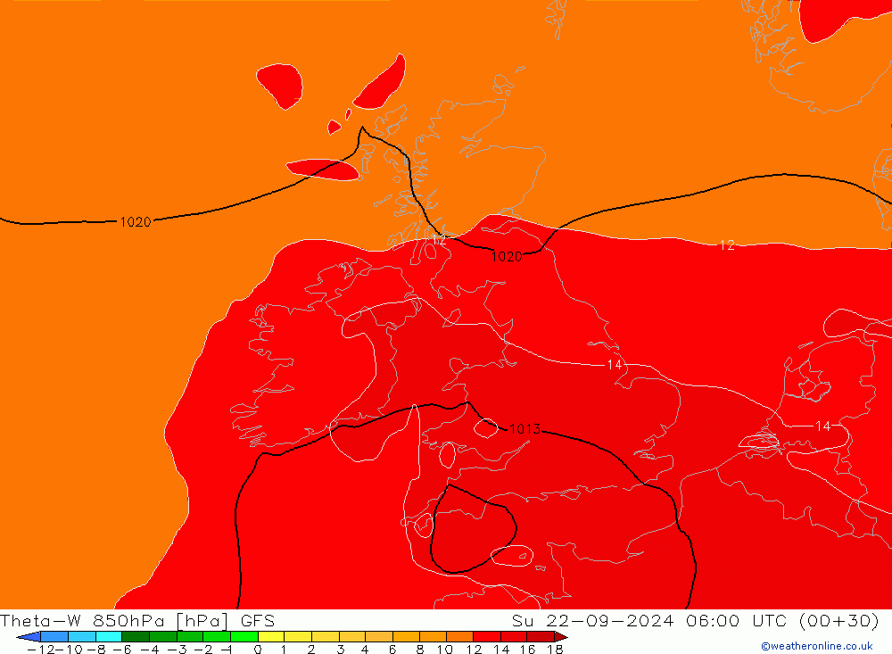 Theta-W 850hPa GFS Su 22.09.2024 06 UTC